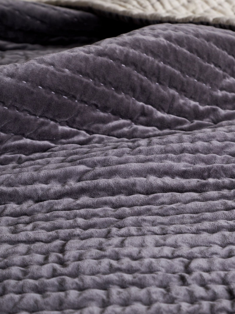 Nkuku Rust Nidra medium velvet linen bed quilt, UK version