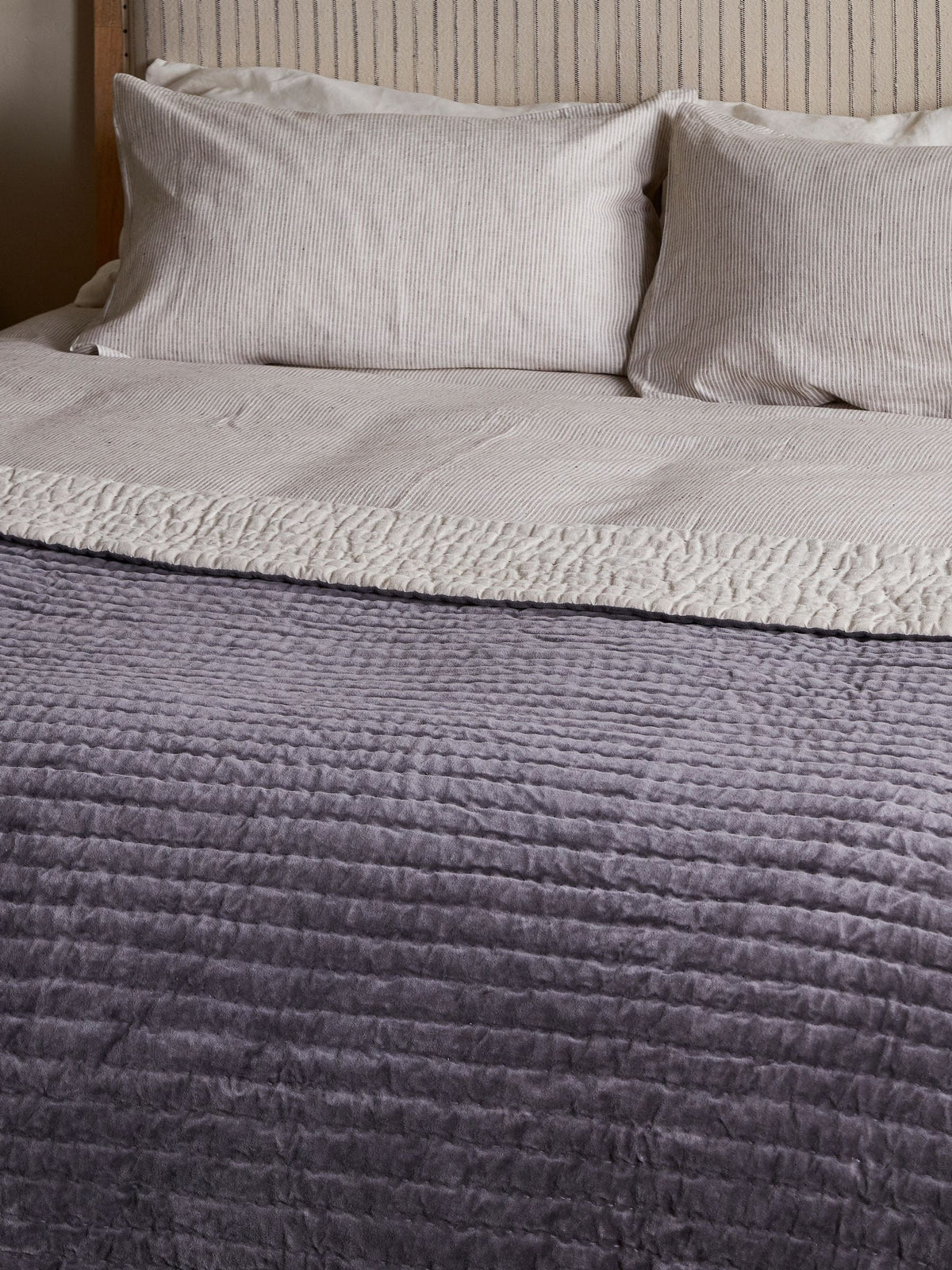 Nkuku Rust Nidra medium velvet linen bed quilt, UK version