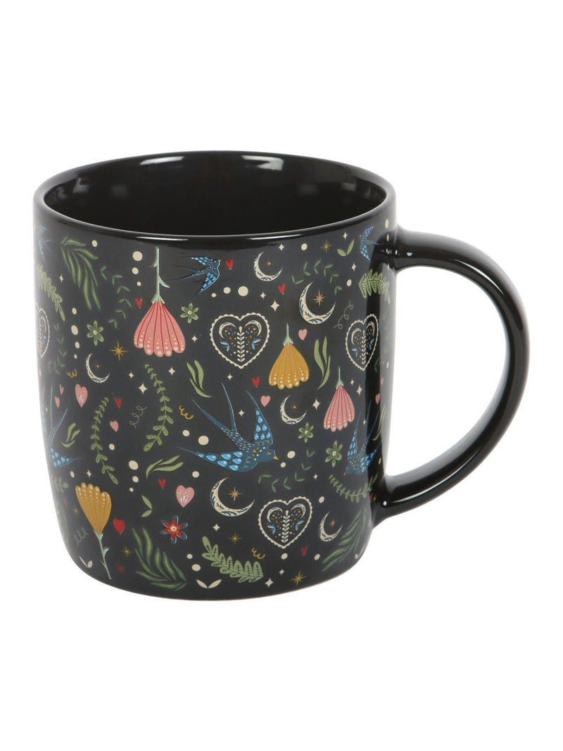 Something Different black ceramic mug with Midnight Bloom floral print 350ml - British product