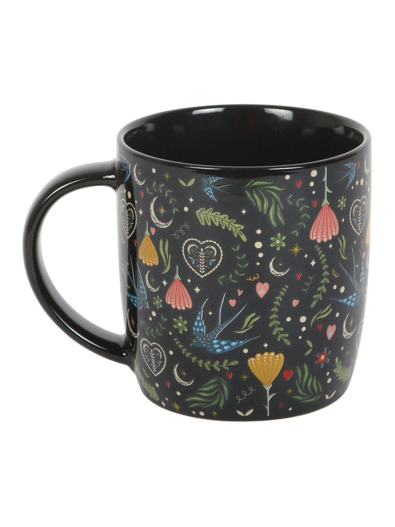 Something Different black ceramic mug with Midnight Bloom floral print 350ml - British product