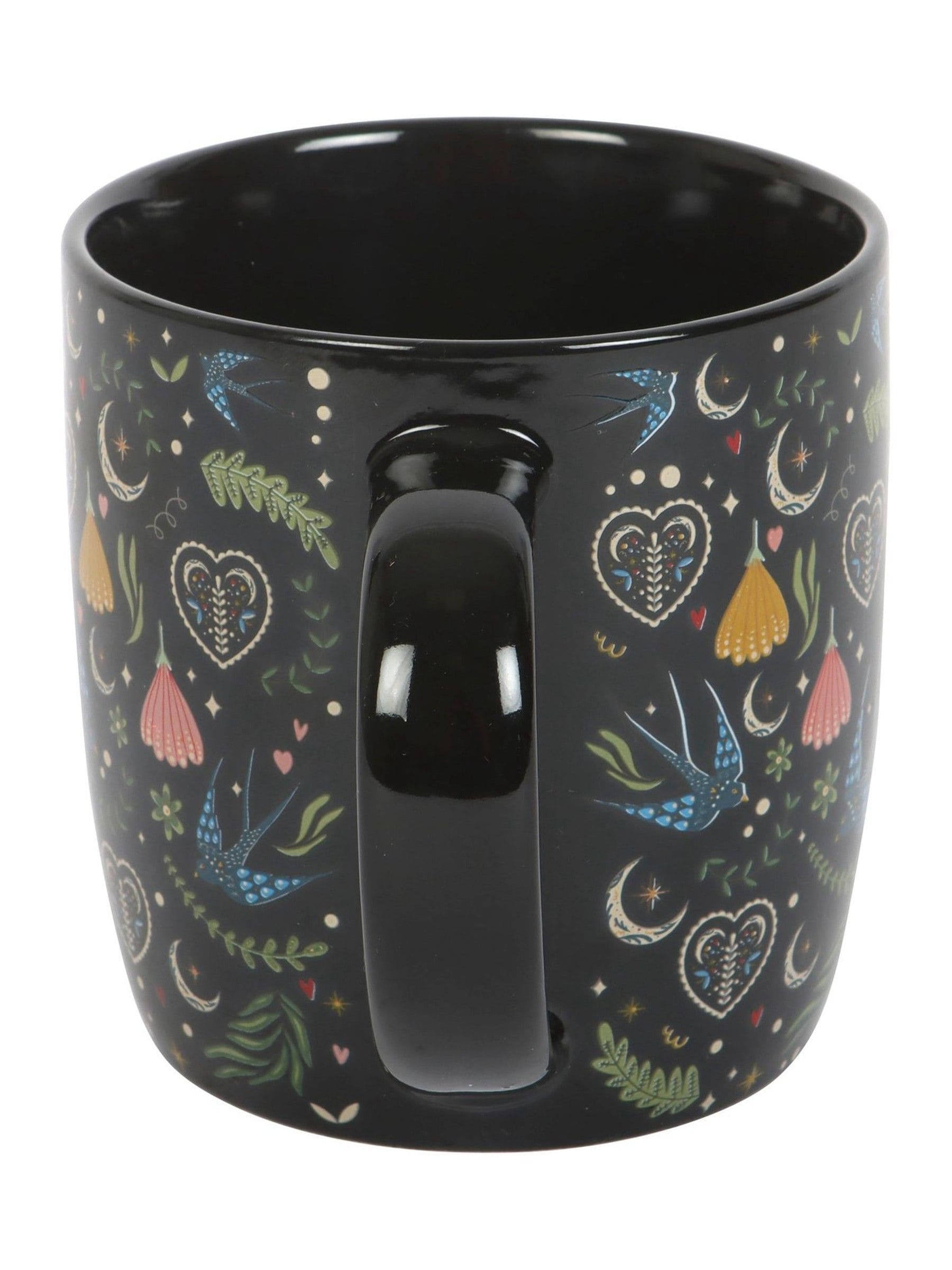 Something Different black ceramic mug with Midnight Bloom floral print 350ml - British product