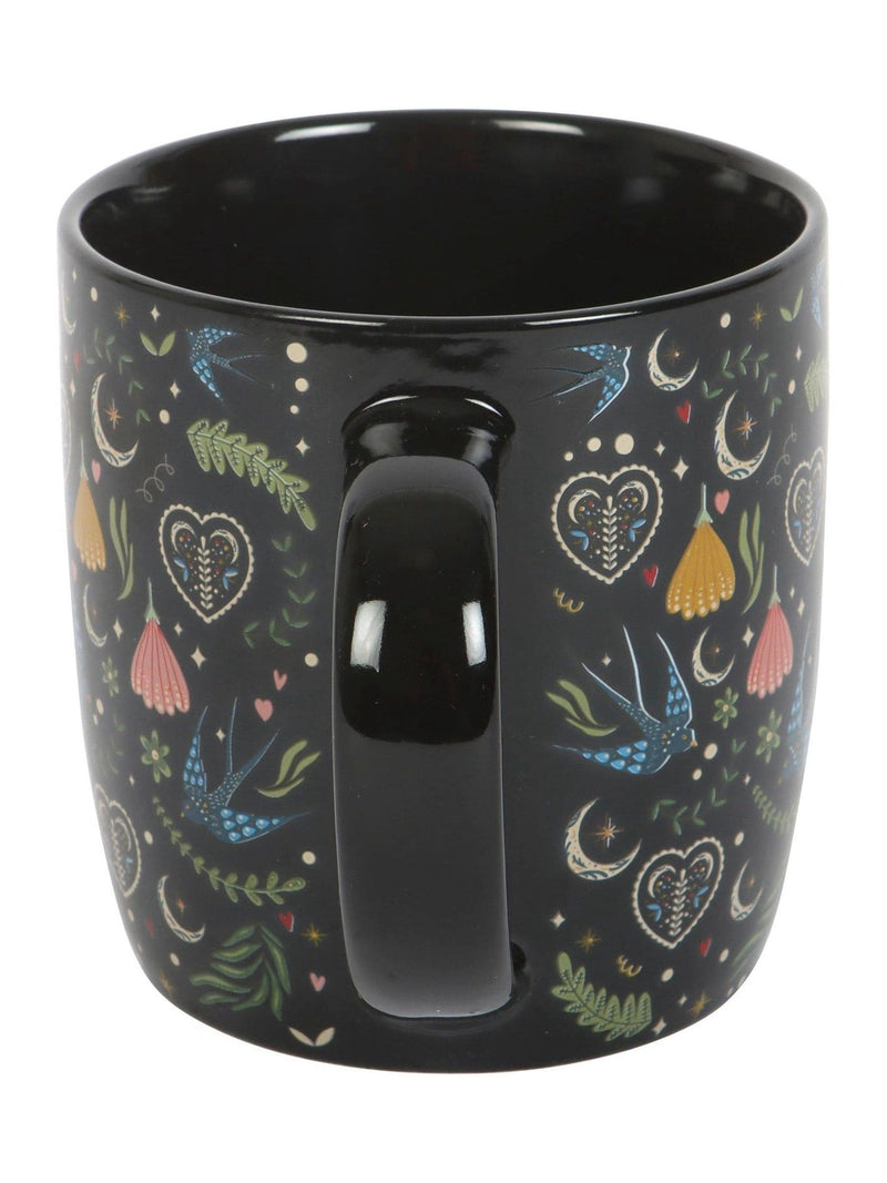 Something Different black ceramic mug with Midnight Bloom floral print 350ml - British product