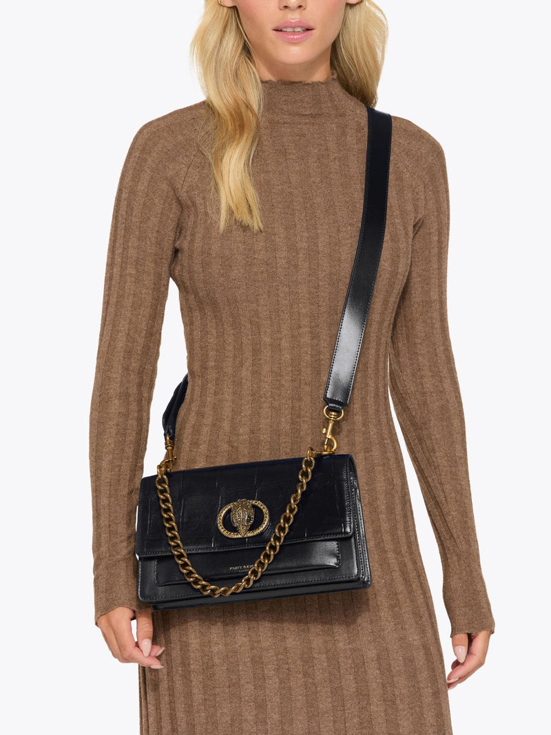 Kurt Geiger London black croc-embossed crossbody bag, UK version