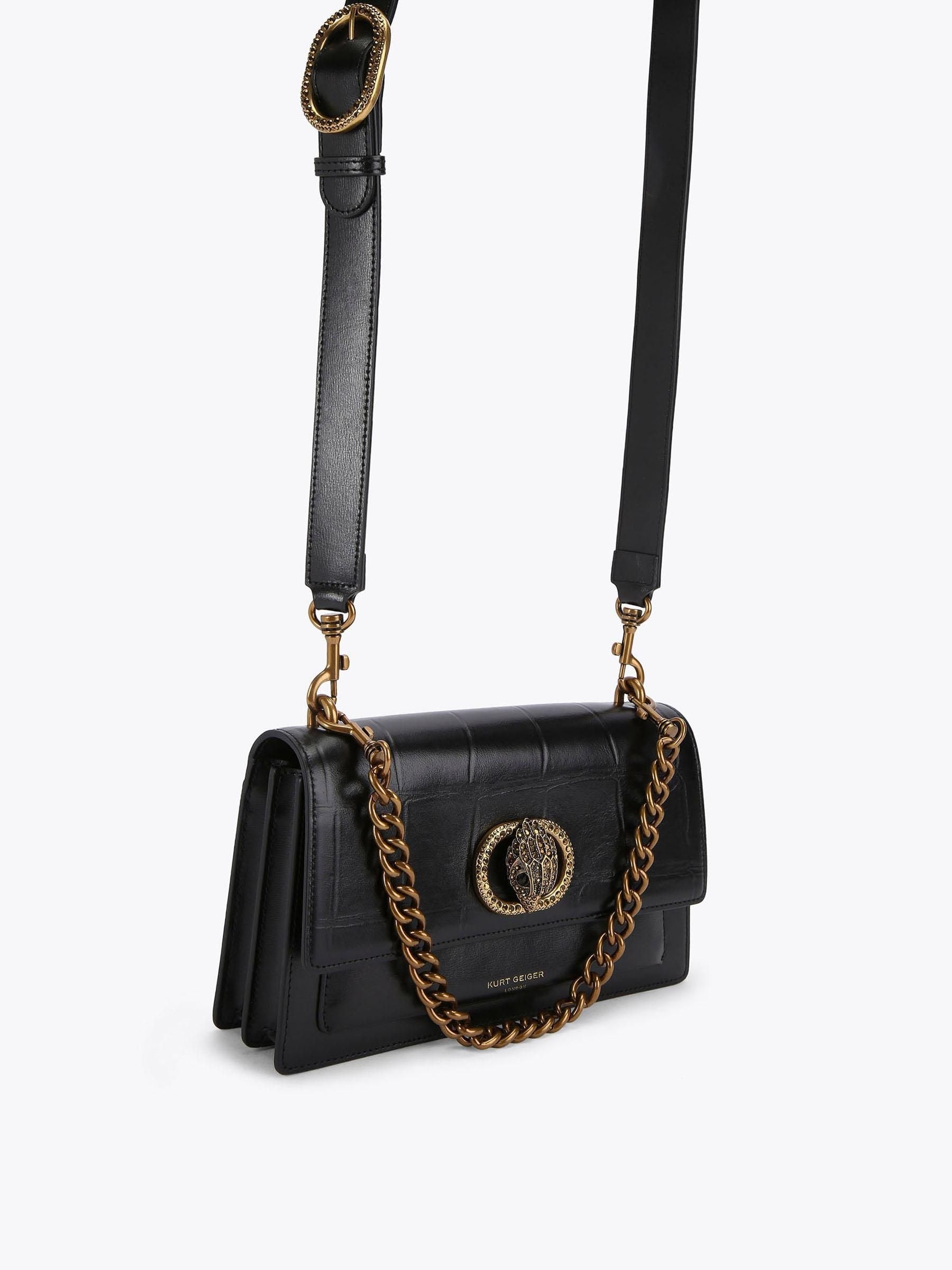 Kurt Geiger London black croc-embossed crossbody bag, UK version