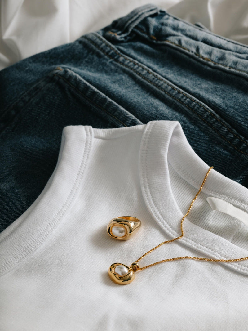 Orelia London gold tone molten pearl necklace, imported from the UK