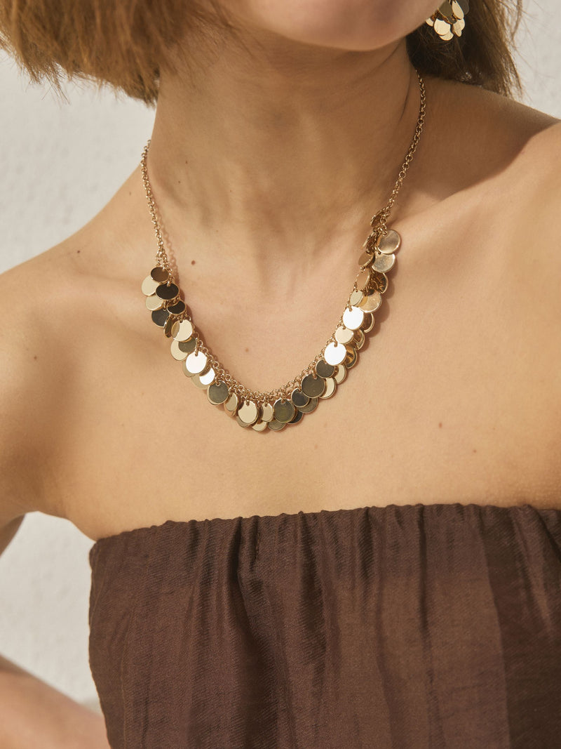 Gold tone disc chain necklace recycled materials - British product