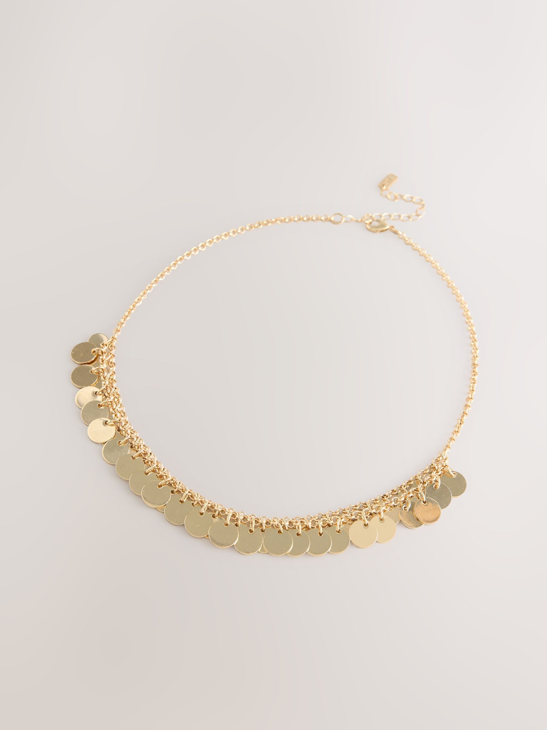 Gold tone disc chain necklace recycled materials - British product