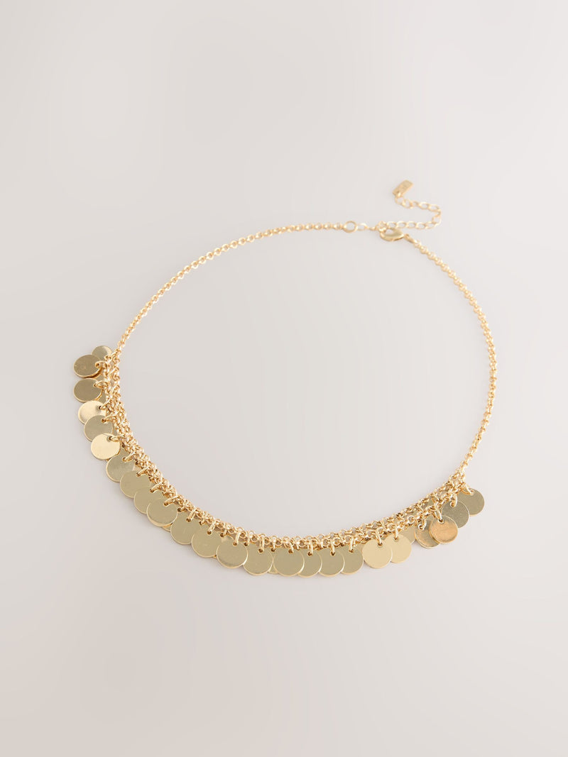 Gold tone disc chain necklace recycled materials - British product