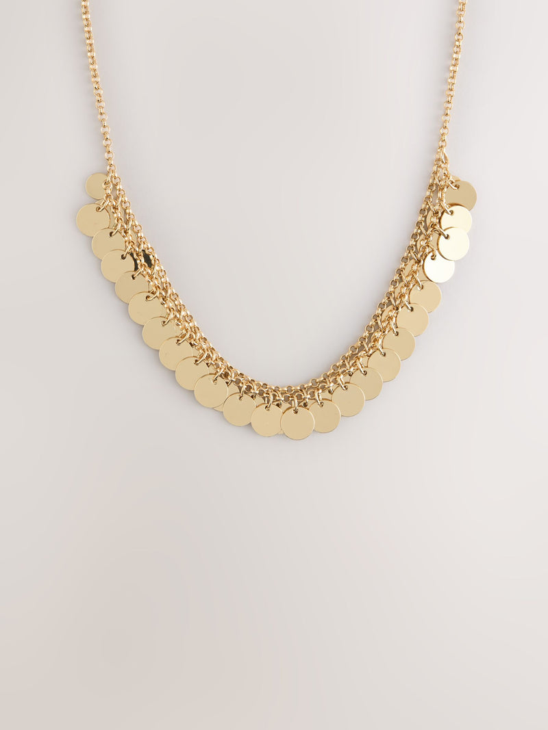 Gold tone disc chain necklace recycled materials - British product