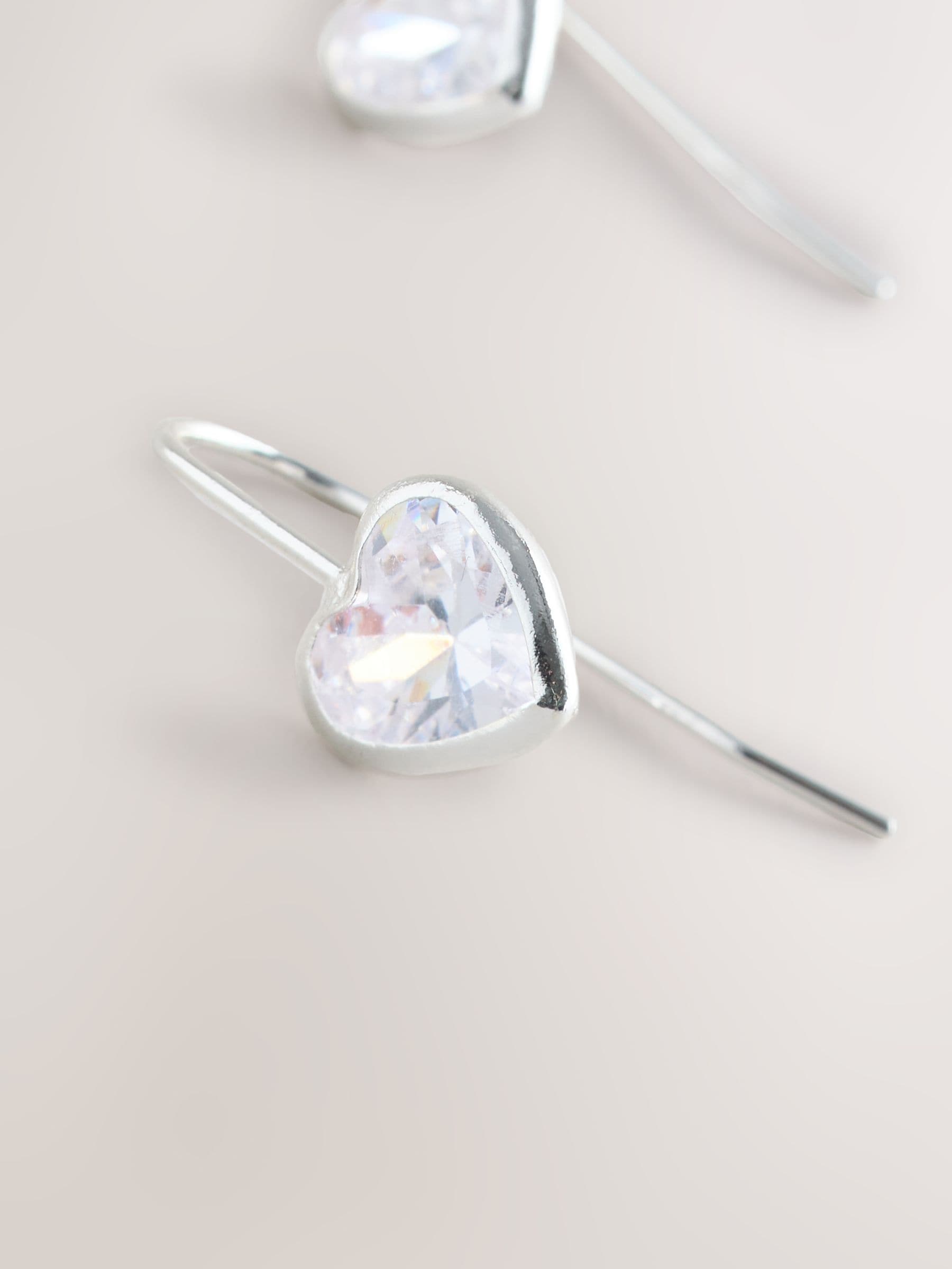 Silver plated sparkle heart earrings (British brand)