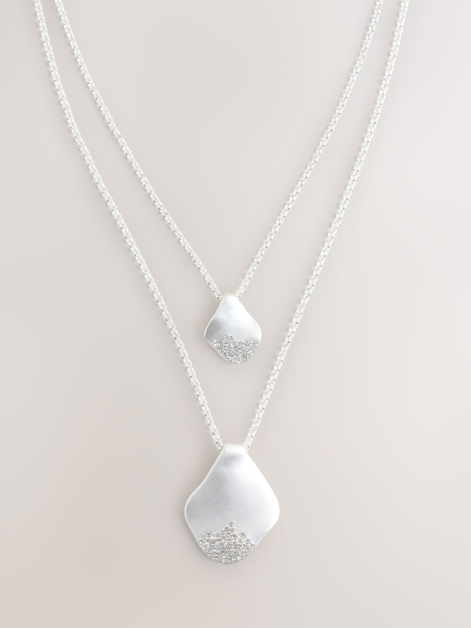 Layered silver pendant necklace, pave sparkle, UK version