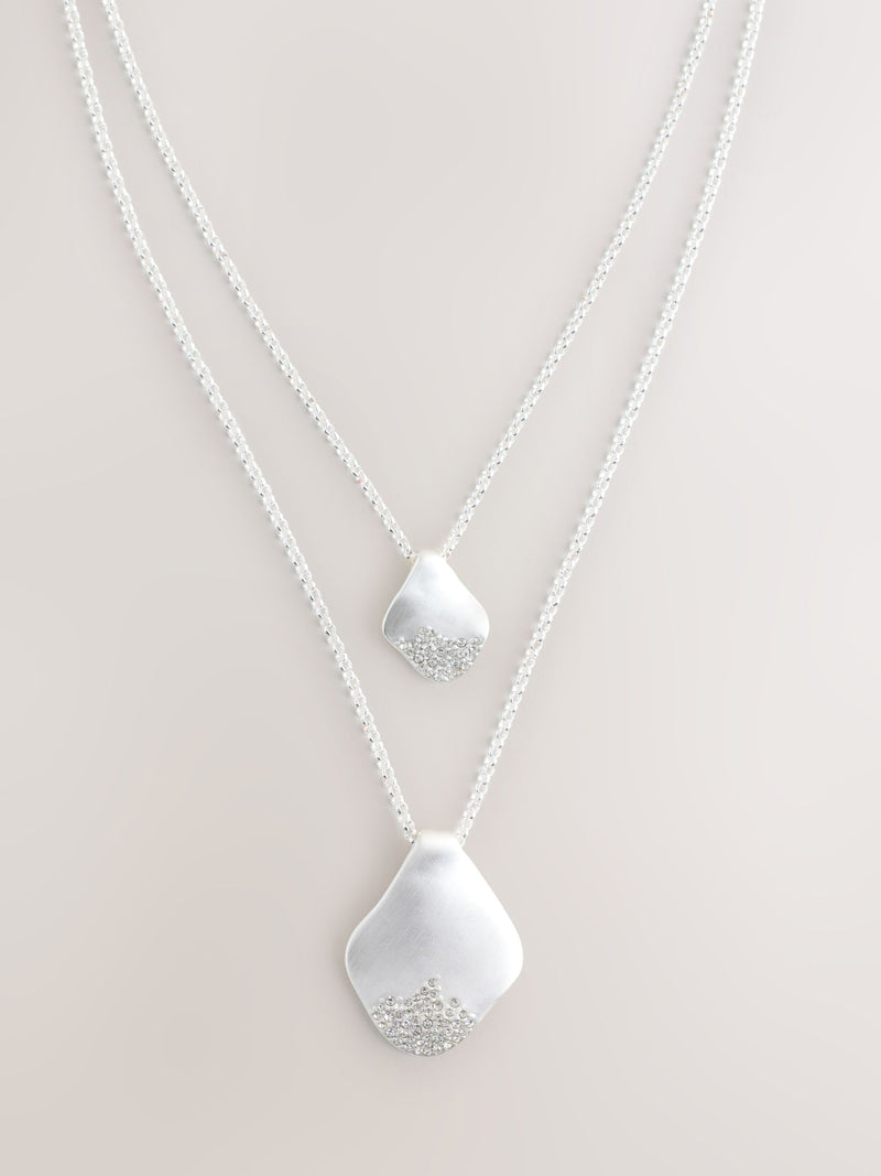Layered silver pendant necklace, pave sparkle, UK version