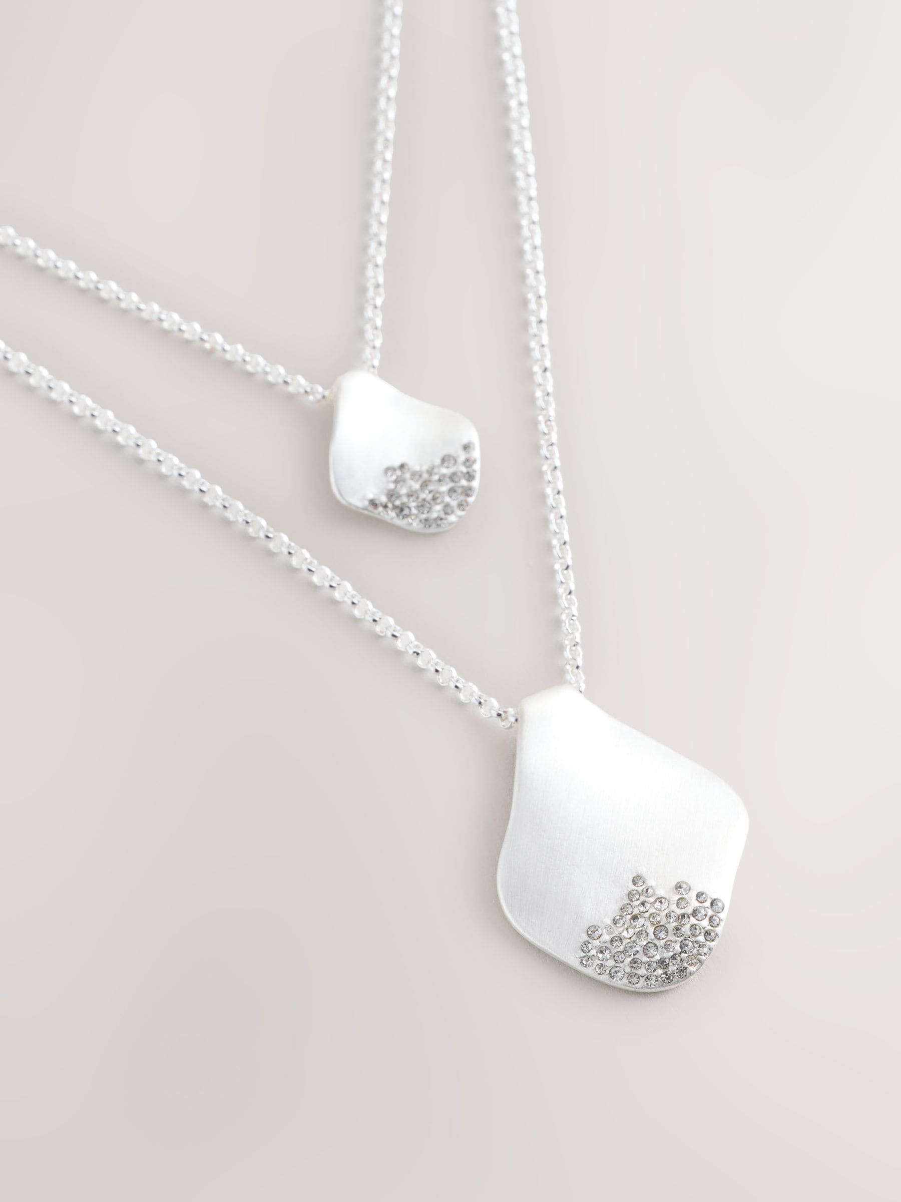 Layered silver pendant necklace, pave sparkle, UK version