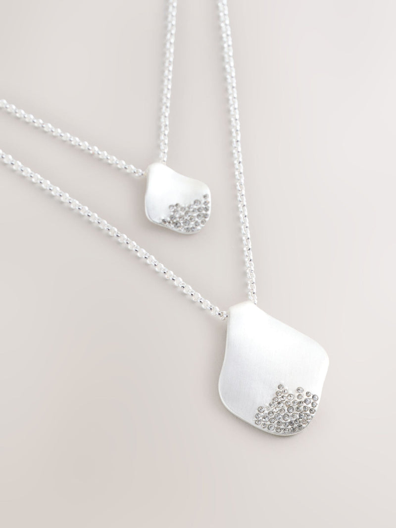 Layered silver pendant necklace, pave sparkle, UK version