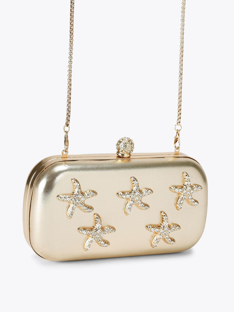 Carvela gold Marina Starfish clutch bag, imported from the UK