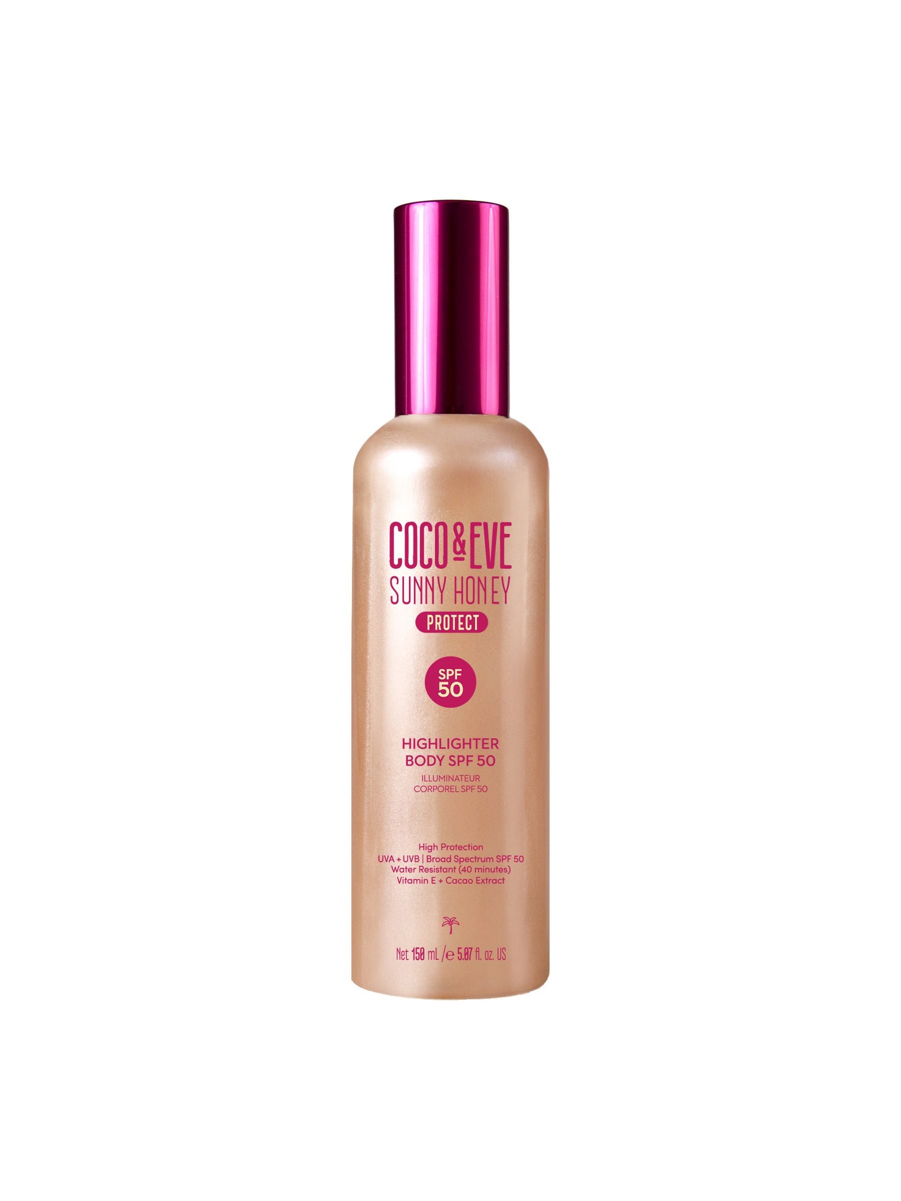 Coco & Eve Sunny Honey SPF 50 highlighter, imported from the UK