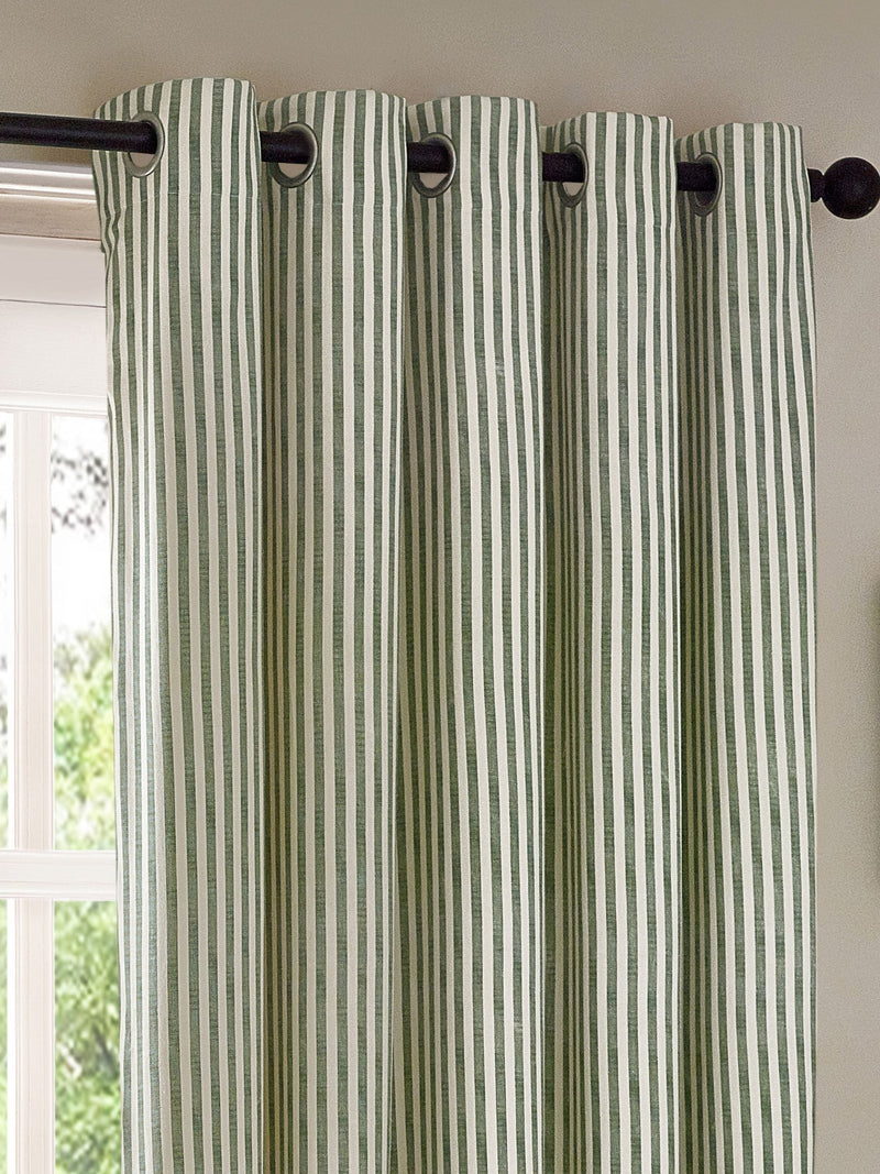 Yard Forest Green Hebden Striped Blackout Eyelet Curtains