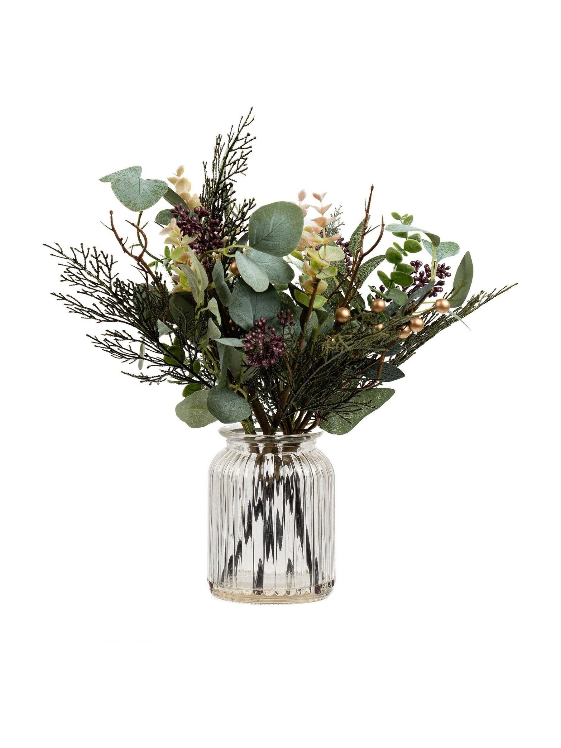 Scottish Everlastings artificial eucalyptus arrangement glass vase, British brand