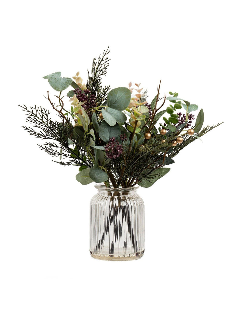 Scottish Everlastings artificial eucalyptus arrangement glass vase, British brand