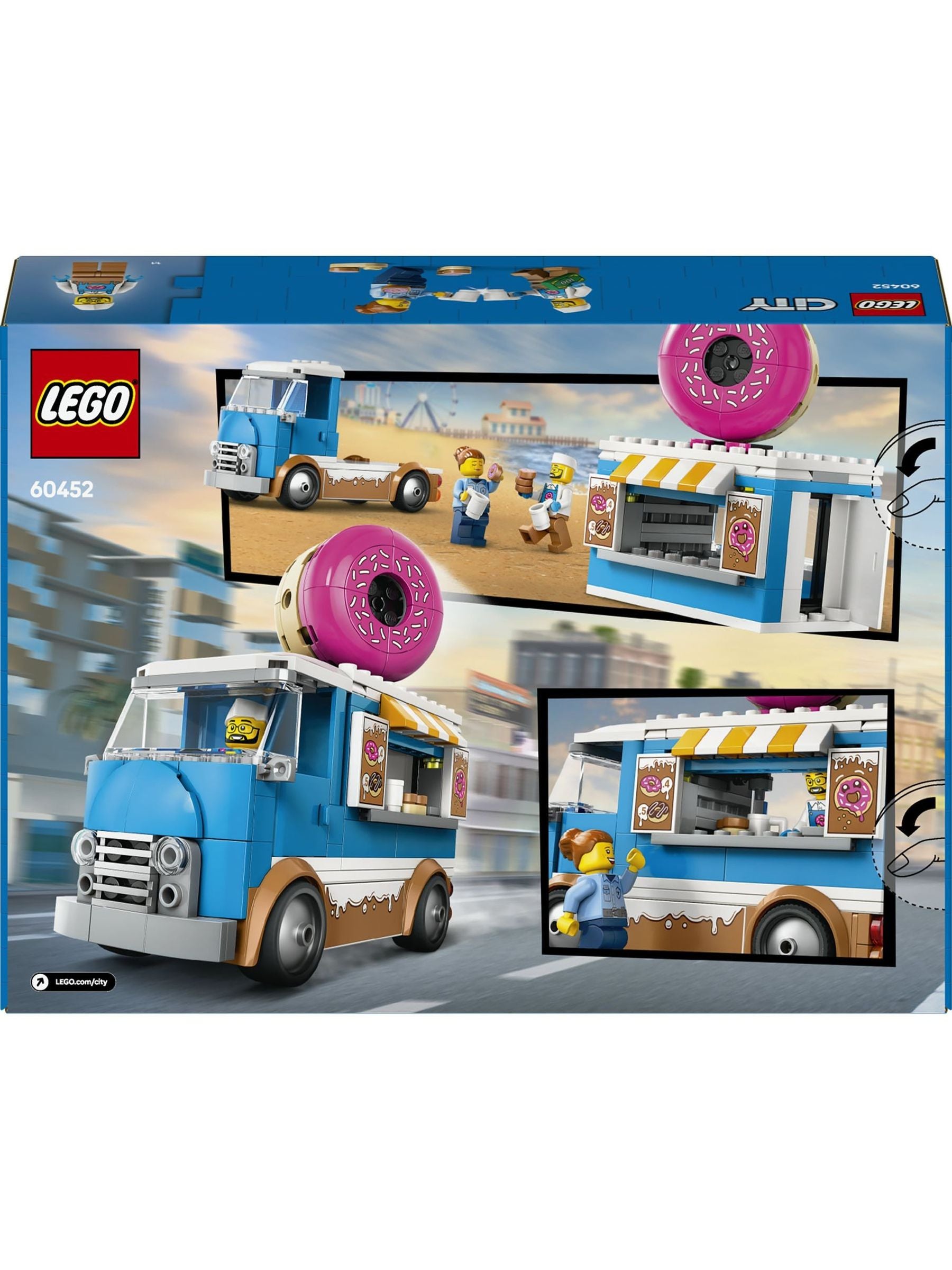 LEGO City Doughnut Truck toy set with 2 minifigures, UK version