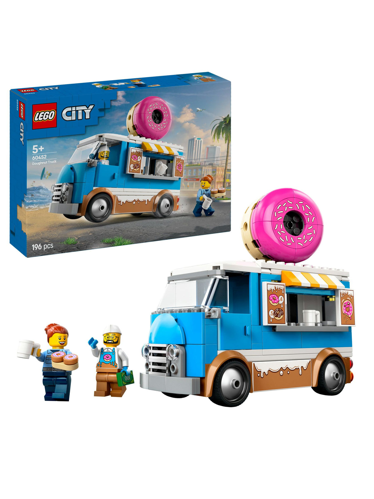 LEGO City Doughnut Truck toy set with 2 minifigures, UK version