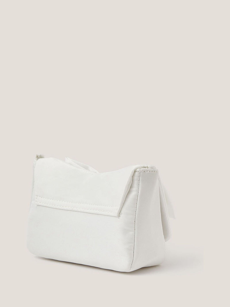 Monsoon cream pearl bow satin bag (British brand)