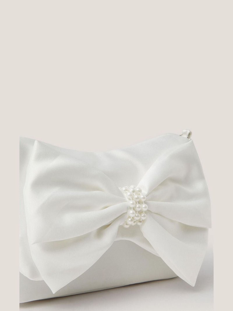 Monsoon cream pearl bow satin bag (British brand)