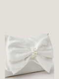 Monsoon cream pearl bow satin bag (British brand)