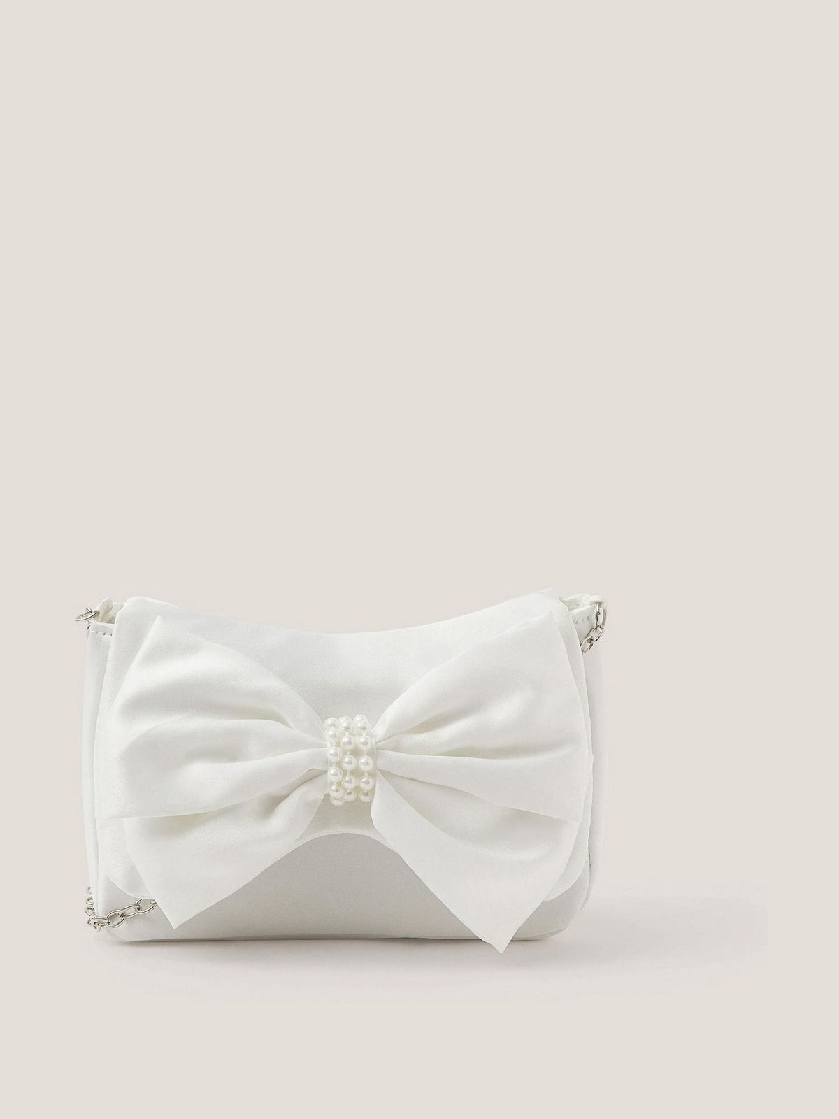 Monsoon cream pearl bow satin bag (British brand)