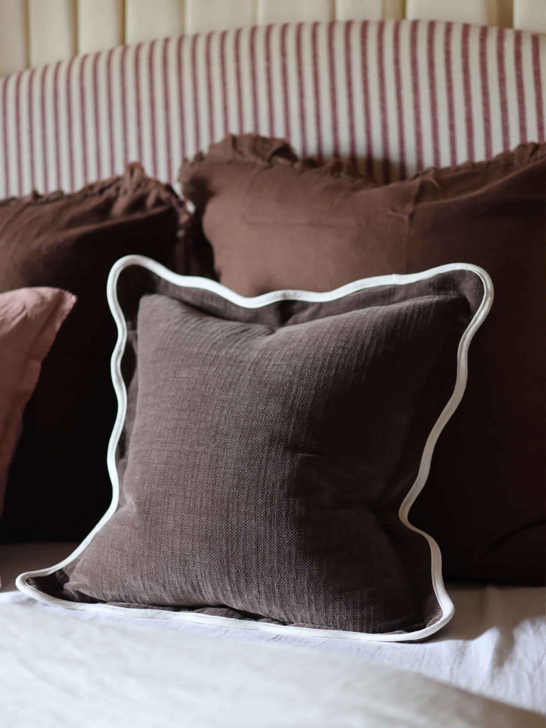 Ellenvale chocolate brown scallop cushion cover 45x45cm - British product