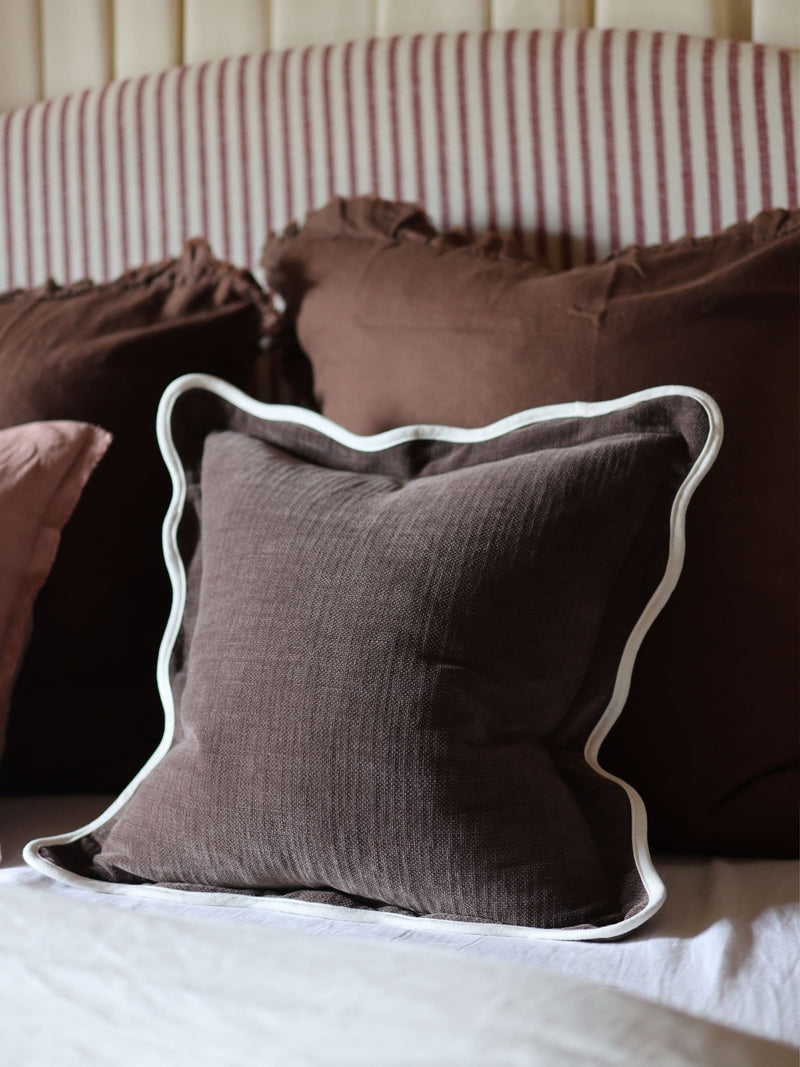 Ellenvale chocolate brown scallop cushion cover 45x45cm - British product