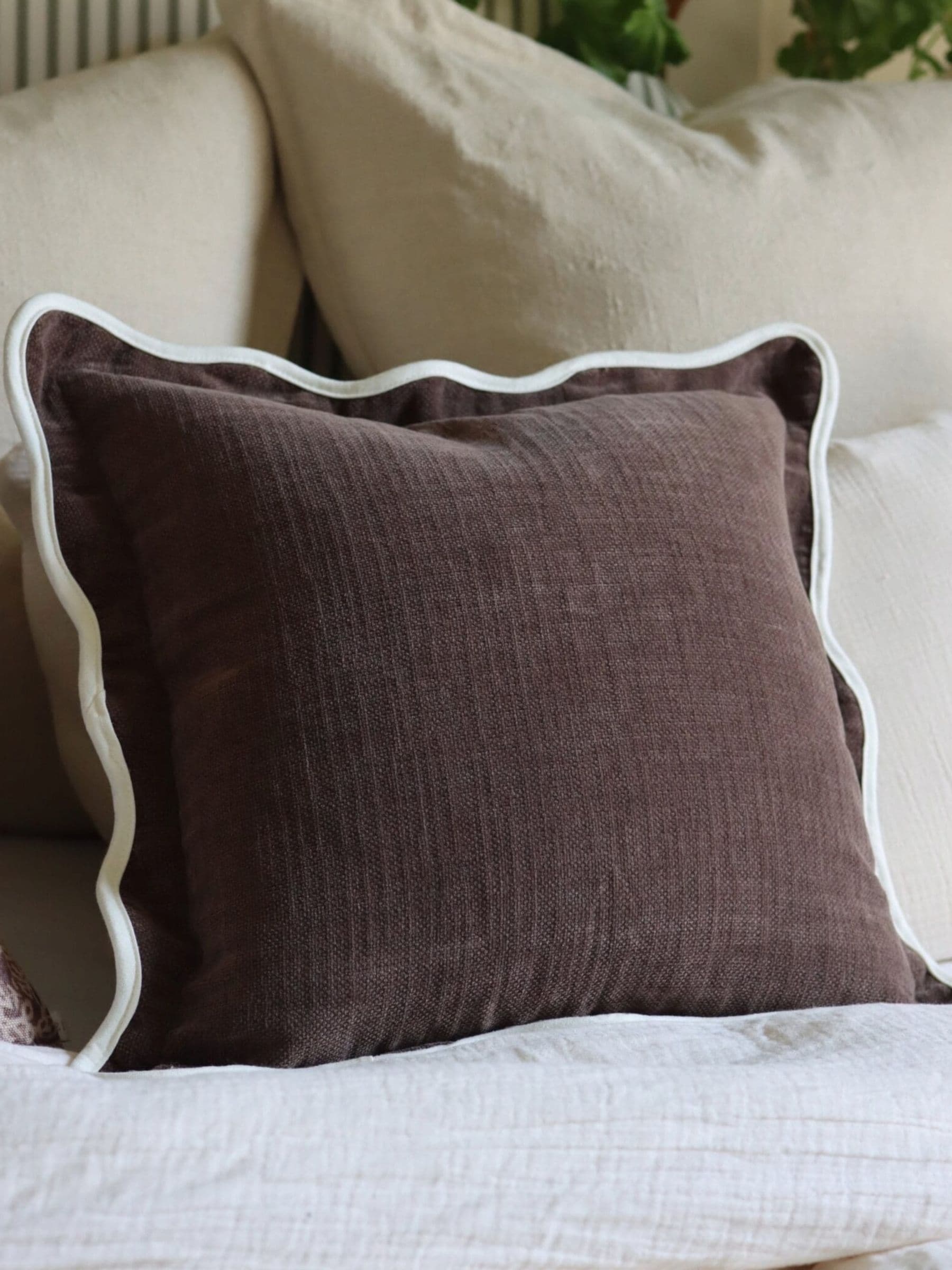 Ellenvale chocolate brown scallop cushion cover 45x45cm - British product