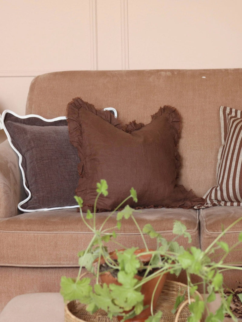 Ellenvale chocolate brown scallop cushion cover 45x45cm - British product
