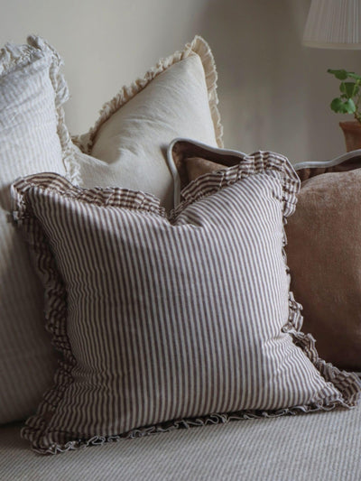 Next Ellenvale Interiors Chocolate Brown Darcy Ruffle Stripe Cushion Cover 45 x 45cm- Buy online at McGrocer