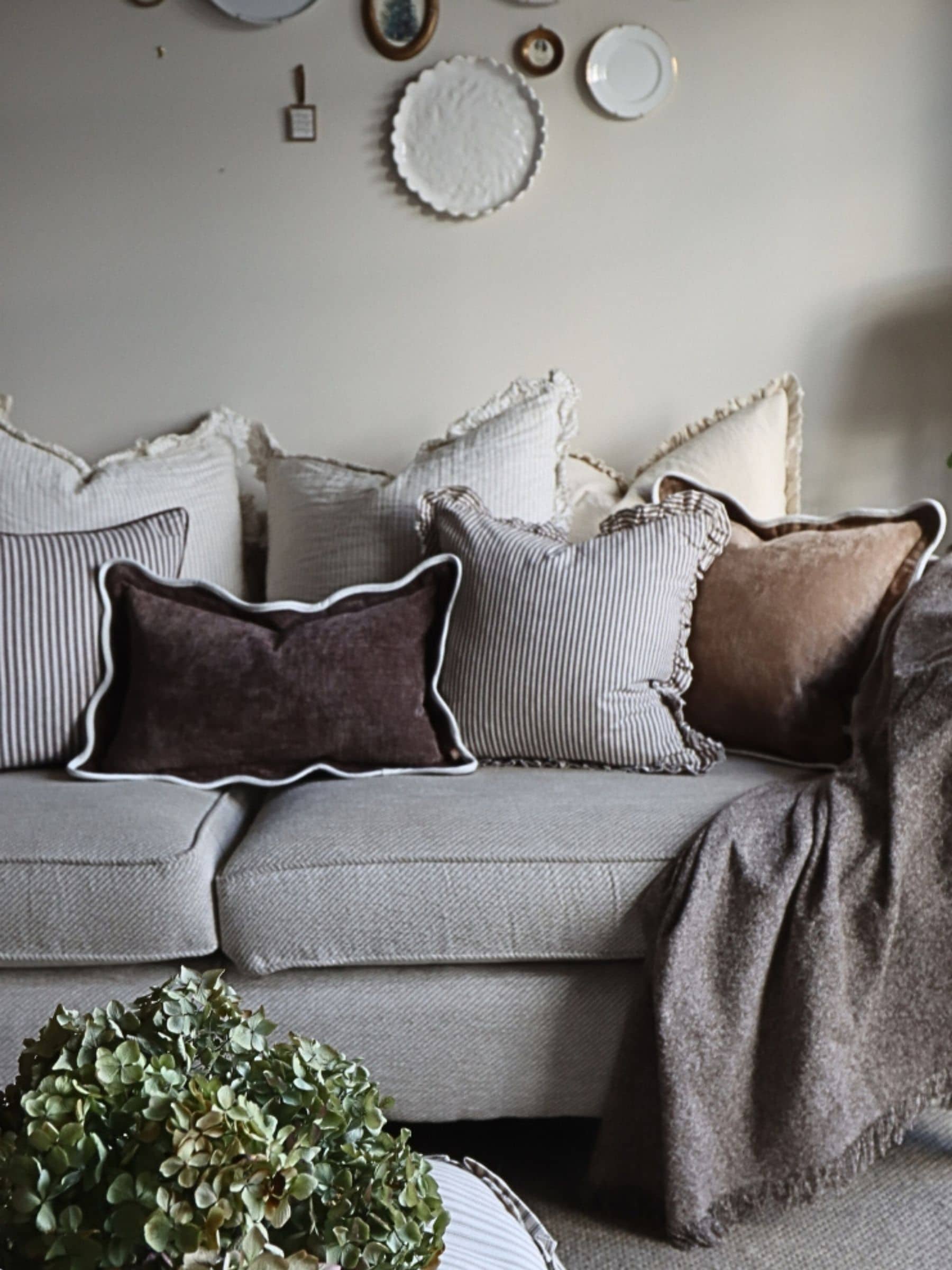 Ellenvale Interiors Darcy cushion cover chocolate brown stripe 45cm, imported from the UK