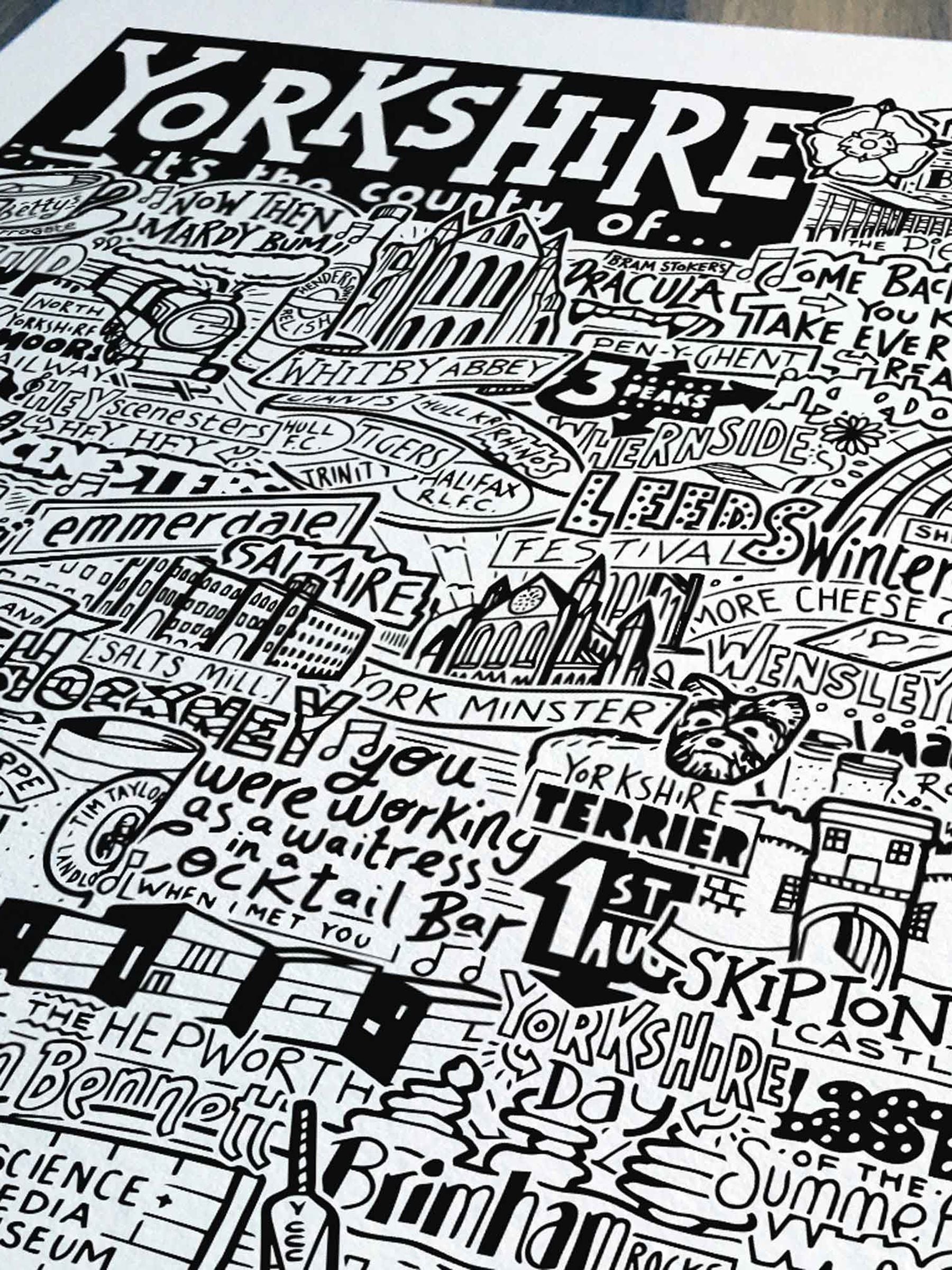 Sketchbook Design framed Yorkshire landmarks wall art print - British product