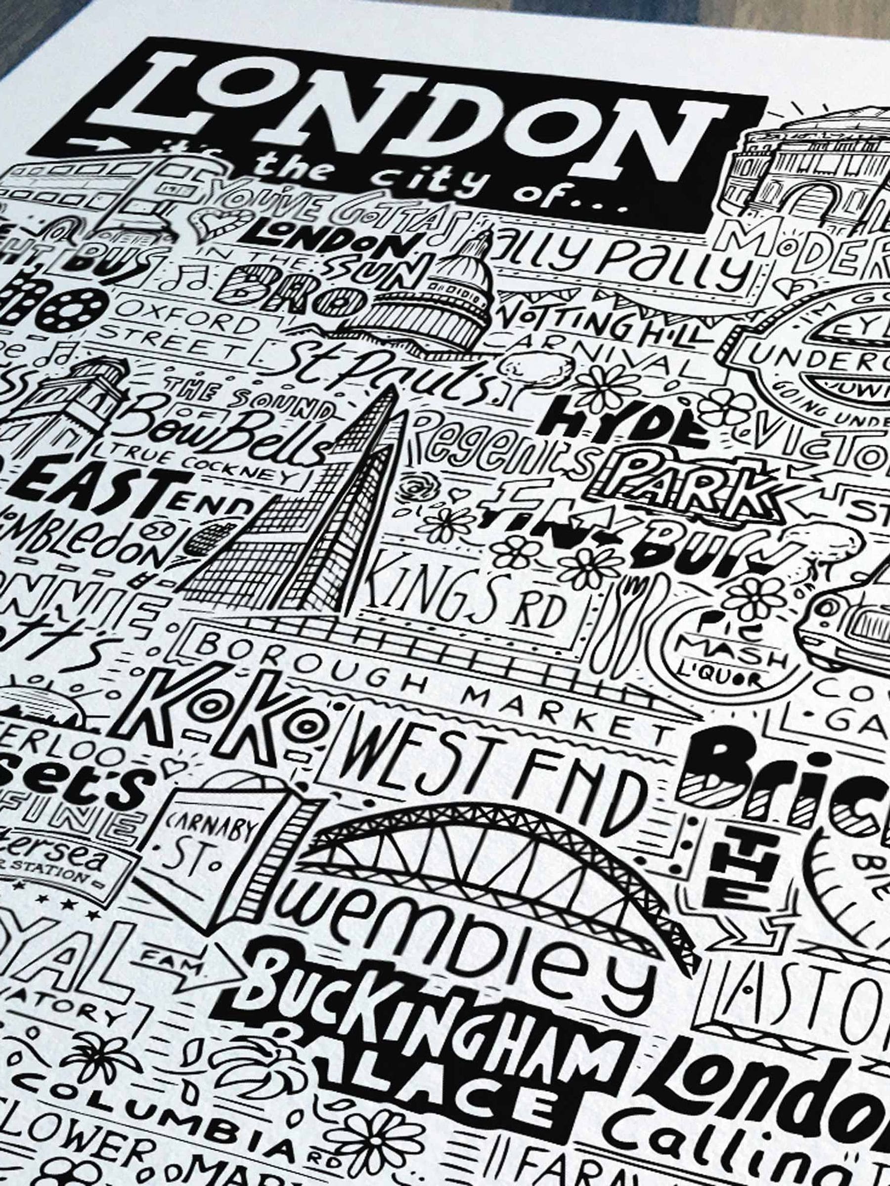 Sketchbook Design framed wall art London landmarks illustration, UK version