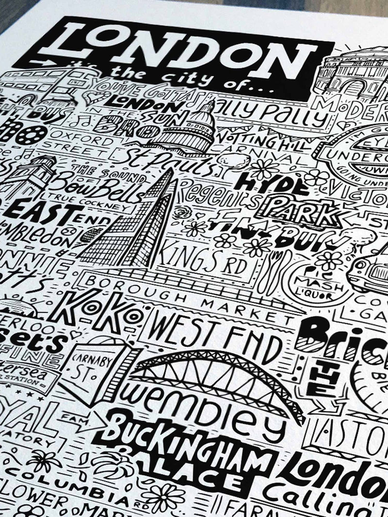 Sketchbook Design framed wall art London landmarks illustration, UK version