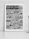 Sketchbook Design framed wall art print of Manchester landmarks - British product