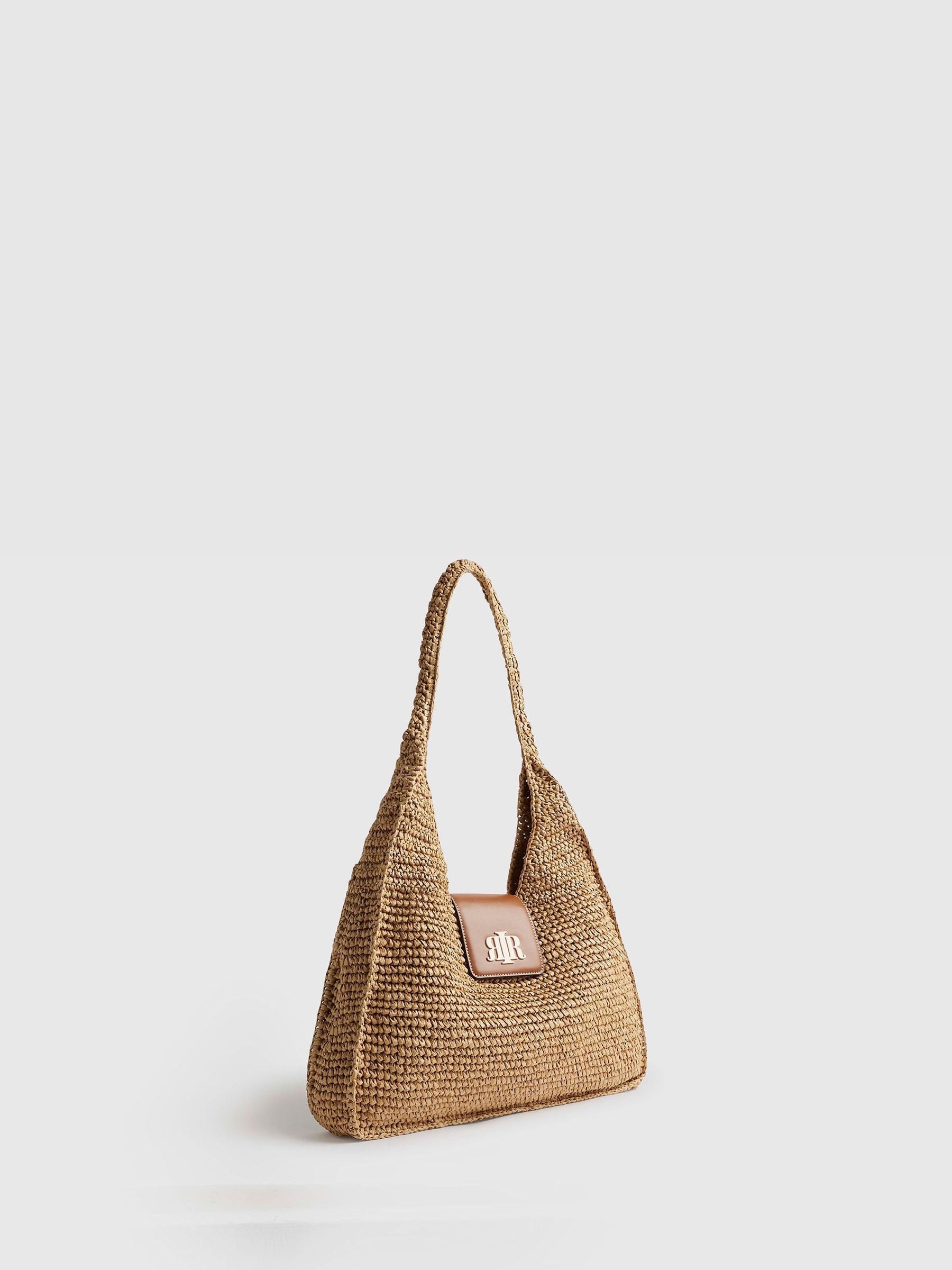 River Island brown raffia slouch shoulder bag, imported from the UK