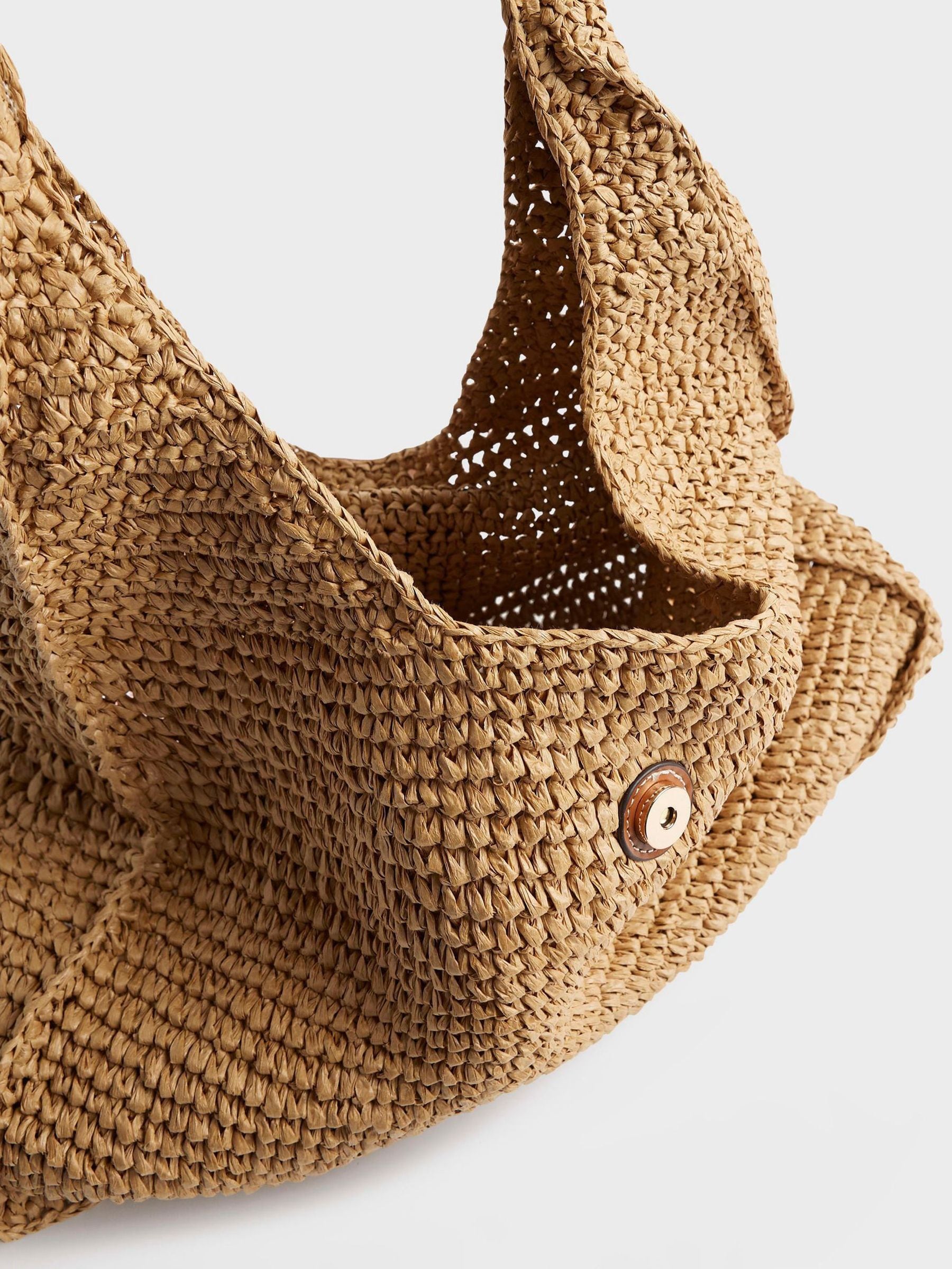 River Island brown raffia slouch shoulder bag, imported from the UK