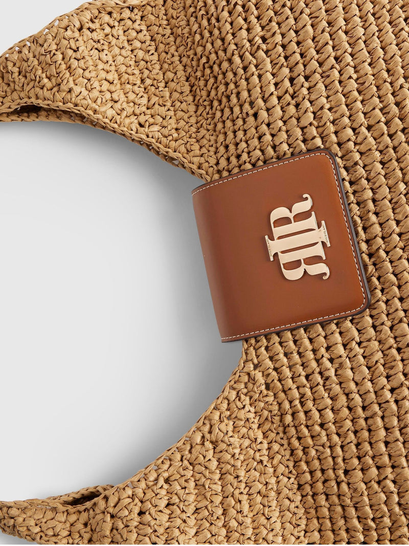 River Island brown raffia slouch shoulder bag, imported from the UK