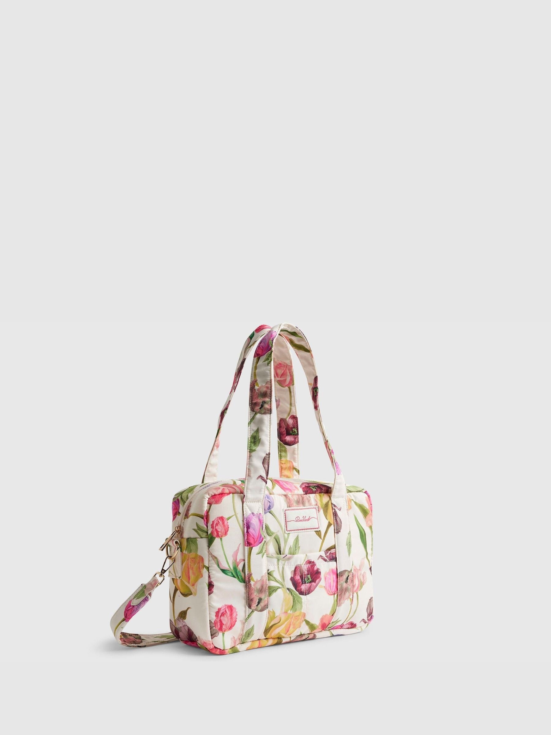 River Island cream tulip print travel holdall, imported from the UK