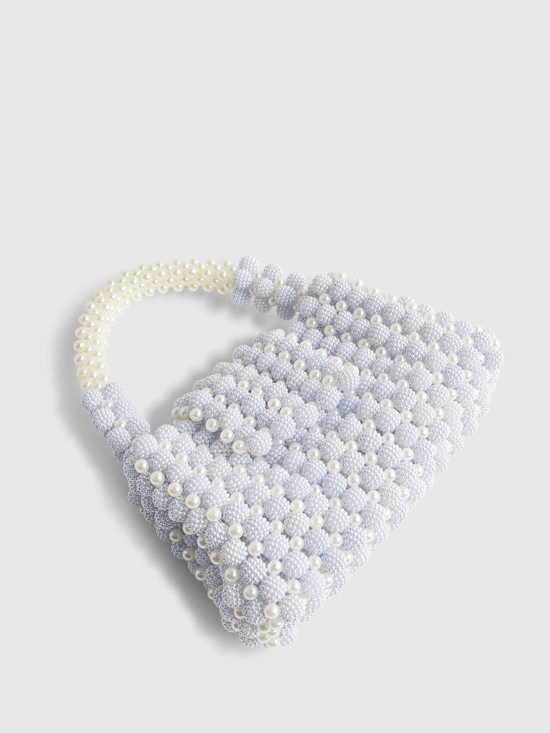 River Island blue beaded grab bag pearly embellishments UK version