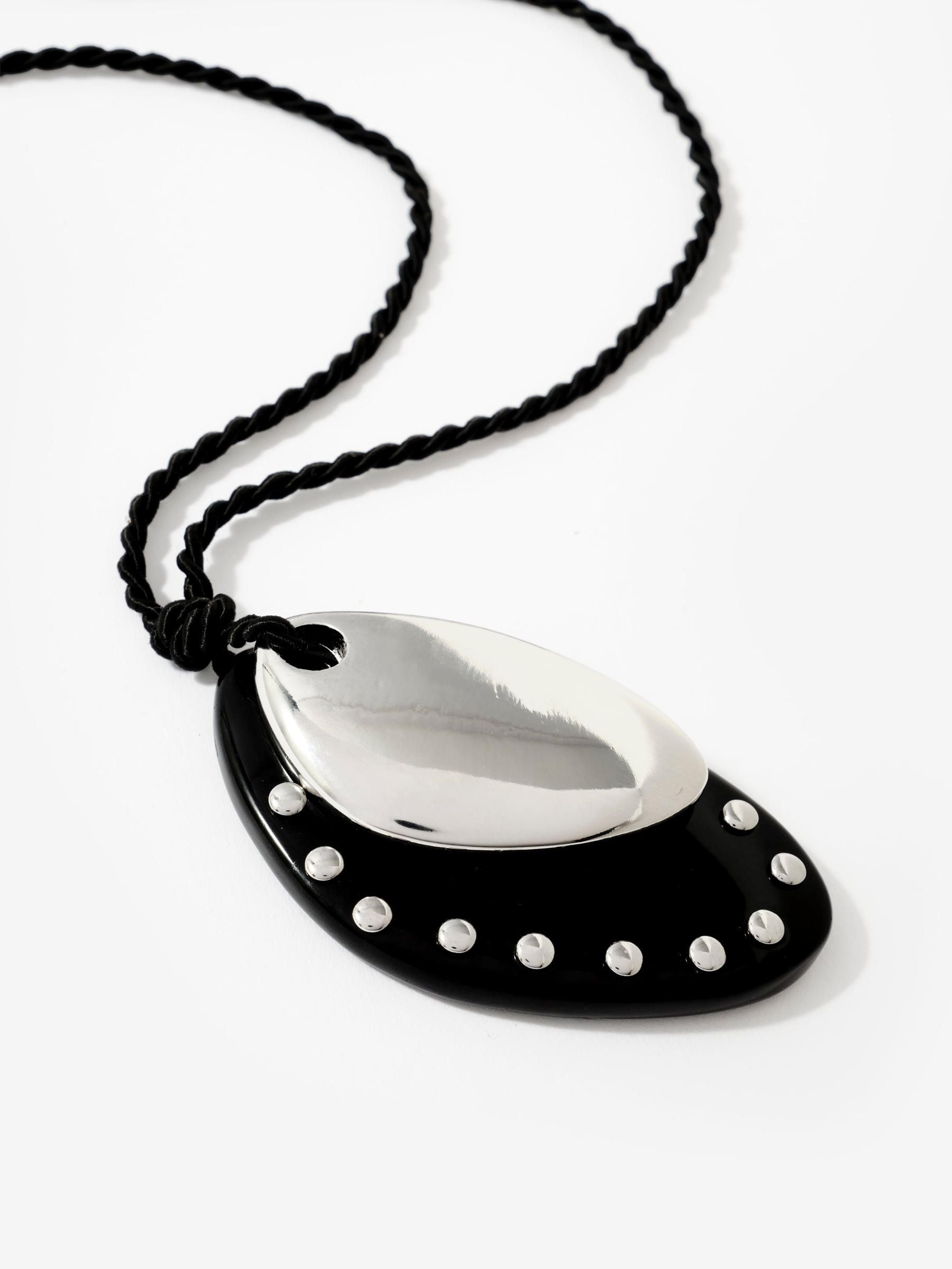 Mint Velvet black studded pendant necklace, imported from the UK