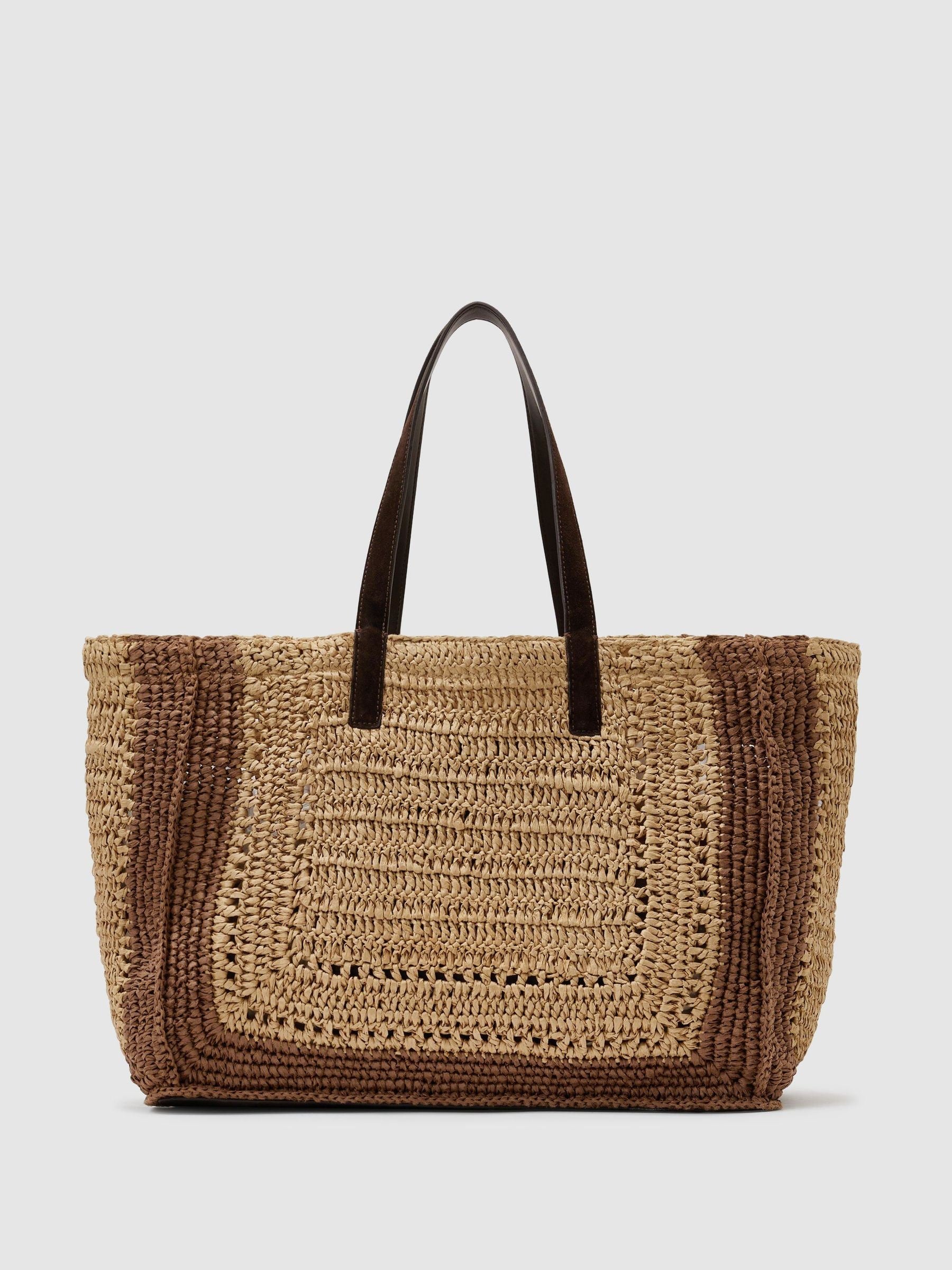 Reiss Rosie raffia-effect zebra-print tote bag (British brand)