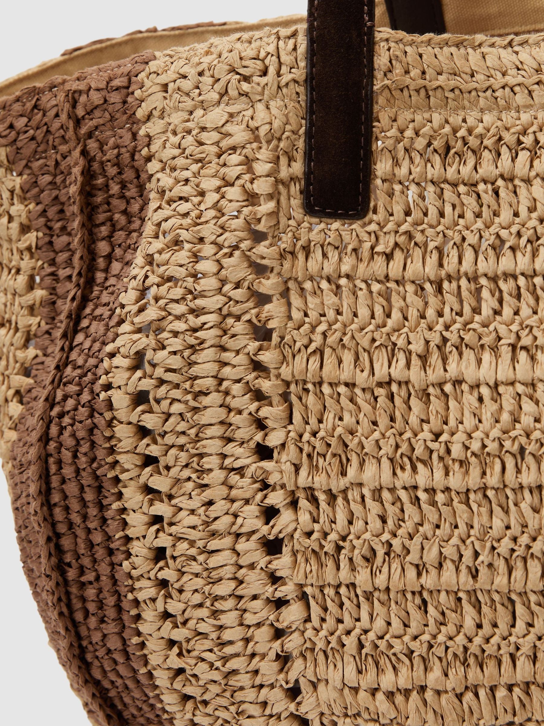 Reiss Rosie raffia-effect zebra-print tote bag (British brand)
