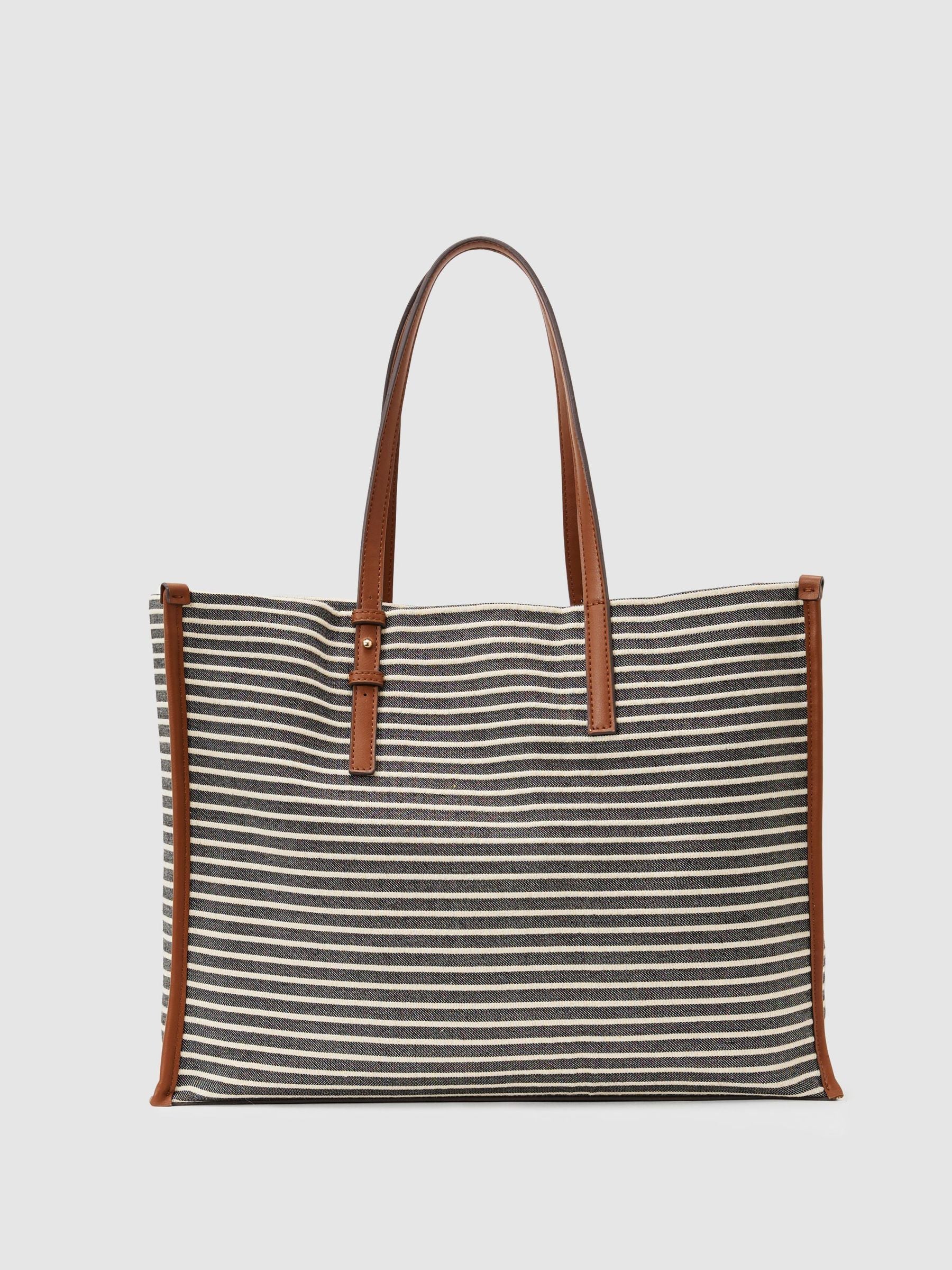 Reiss striped canvas tote bag navy/off white, UK version