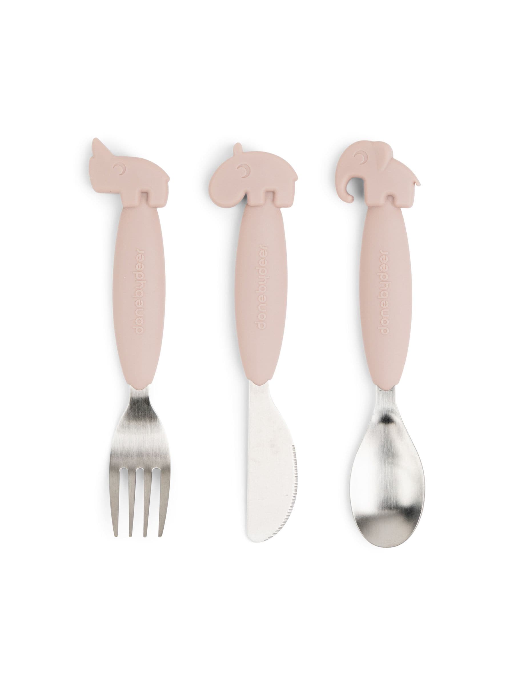 Done by Deer pink easy-grip baby cutlery set - British product