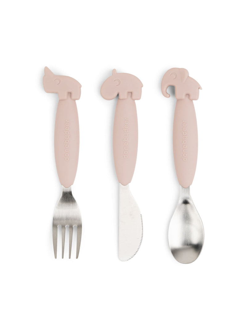 Done by Deer pink easy-grip baby cutlery set - British product